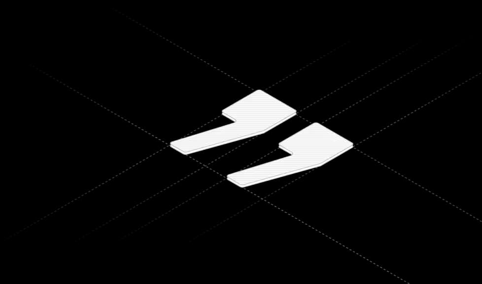 White double quotation marks turned at an angle on a transparent background.